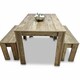 image 1 of Rustic Effect Dining Table with 2 Benches  Wooden Dining Set