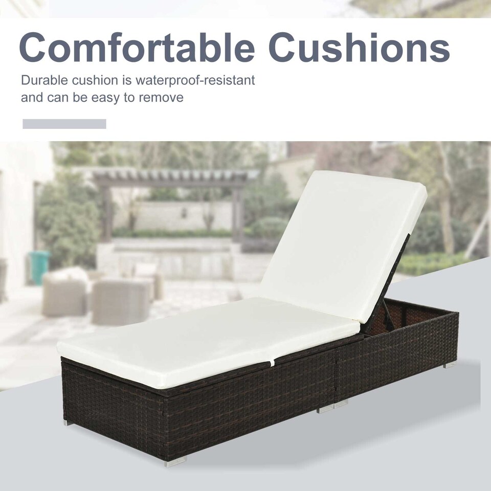 image 1 of Outsunny PE Rattan Sun Lounger, Five-level Adjustable Recliner Bed Chair with Soft Padded Cushion for Patio, Garden, Mixed Brown