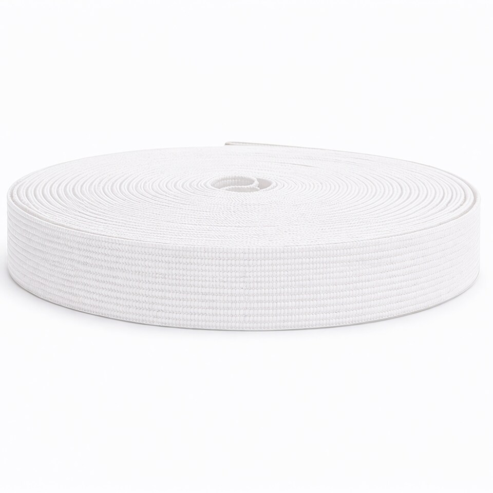 image 1 of 32mm White Wide Flat Elastic Band, Polyester Waistband Tape Cord - 5M