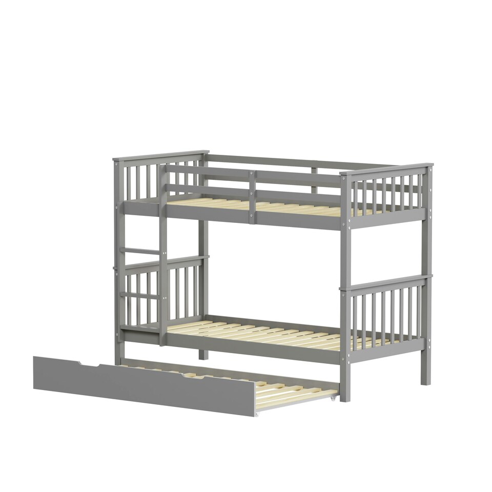 image 1 of Oliver Grey Single Wooden Bunk Bed with Trundle