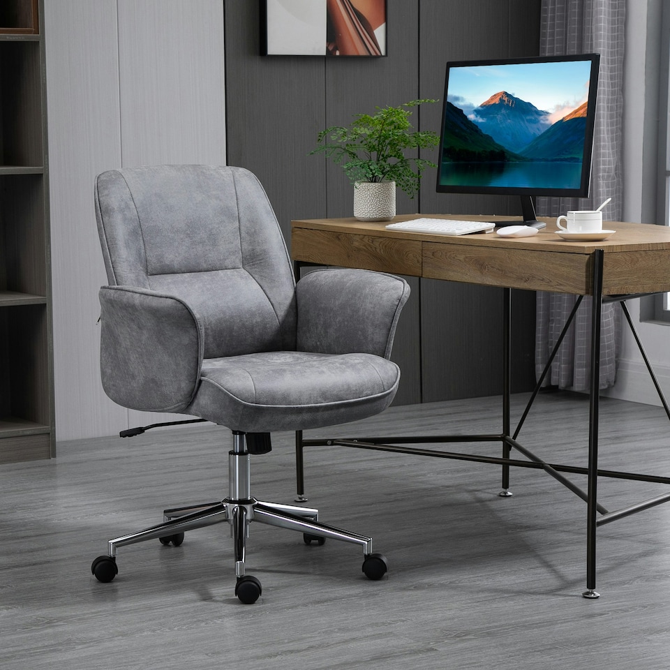 image 1 of Vinsetto Swivel Computer Office Chair Mid Back Desk Chair, Light Grey