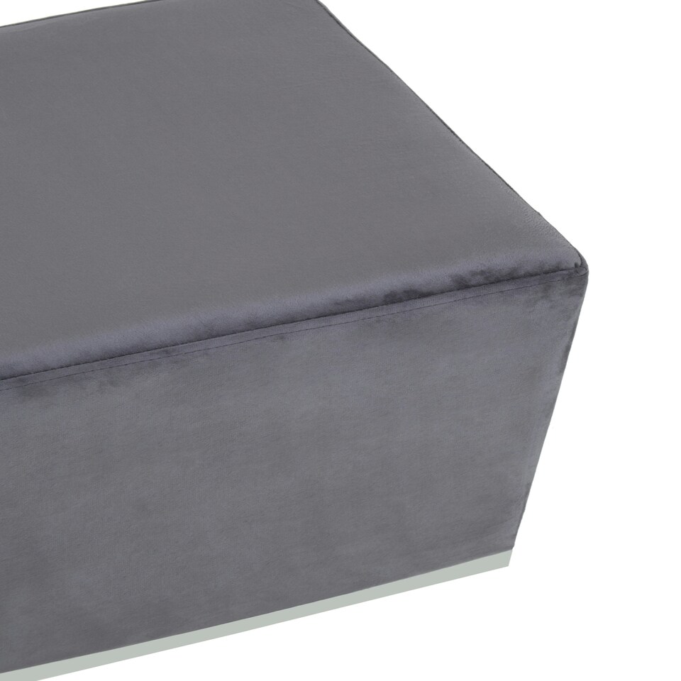 image 1 of Interiors by Premier Grey and Silver Square Footstool, Velvet Ottoman Footstool with Silver Base, Pouffe Footstool for Home Grey
