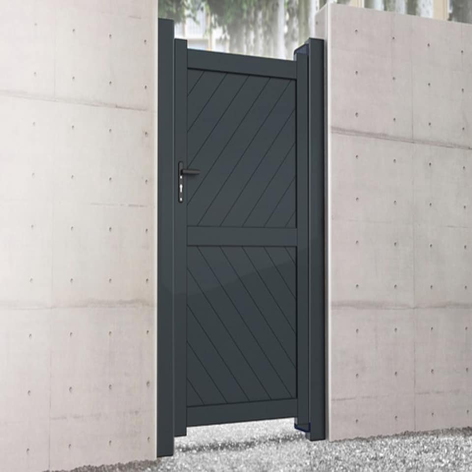 image 1 of Pedestrian Gate 1200x1800mm Black - Diagonal Solid Infill and Flat Top Black