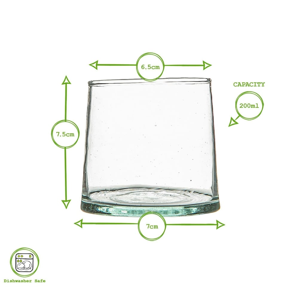 image 1 of Nicola Spring Merzouga Recycled Glass Tumblers - 200ml - Green - Pack of 6 - Tumbler Glasses Drinking Glasses Glassware Set Green