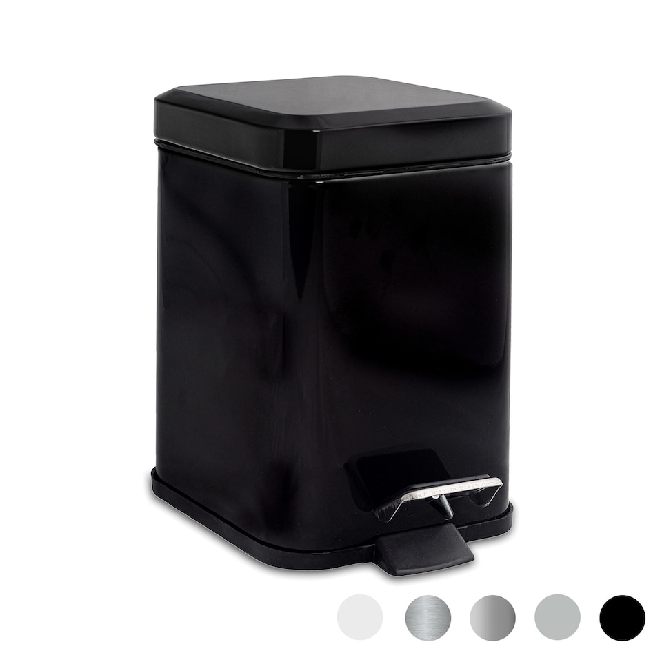 image 1 of Harbour Housewares Bathroom Pedal Bin - 3L - Black - Square Stainless Steel Slim Rubbish Dustbin Lid and Inner Liner Bucket