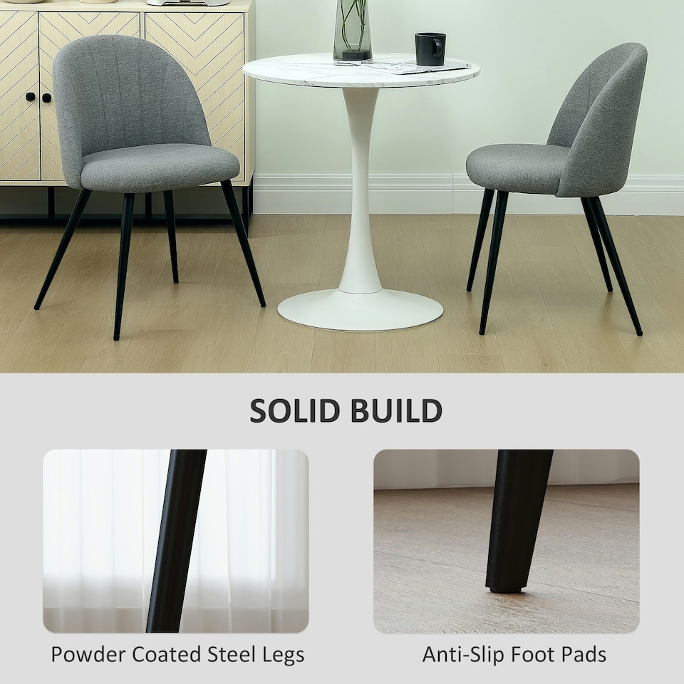 image 1 of HOMCOM Set of 2 Dining Chairs with Shell Backrest and Padded Seat Grey
