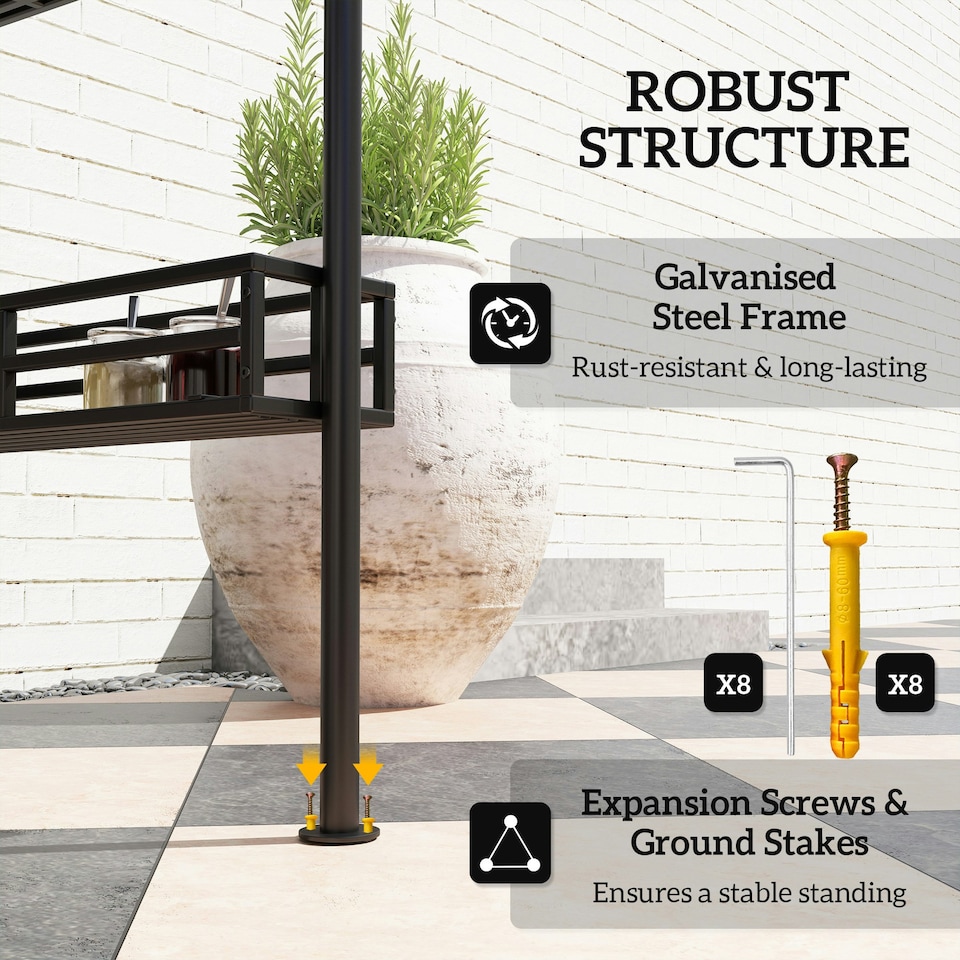 image 1 of Outsunny 8' x 5' Grill Gazebo Canopy with 2 Side Shelves, Hook, Dark Grey