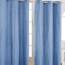 Homescapes Cotton Plain Airforce Blue Ready Made Eyelet Curtain Pair - 117 x 137 cm Blue