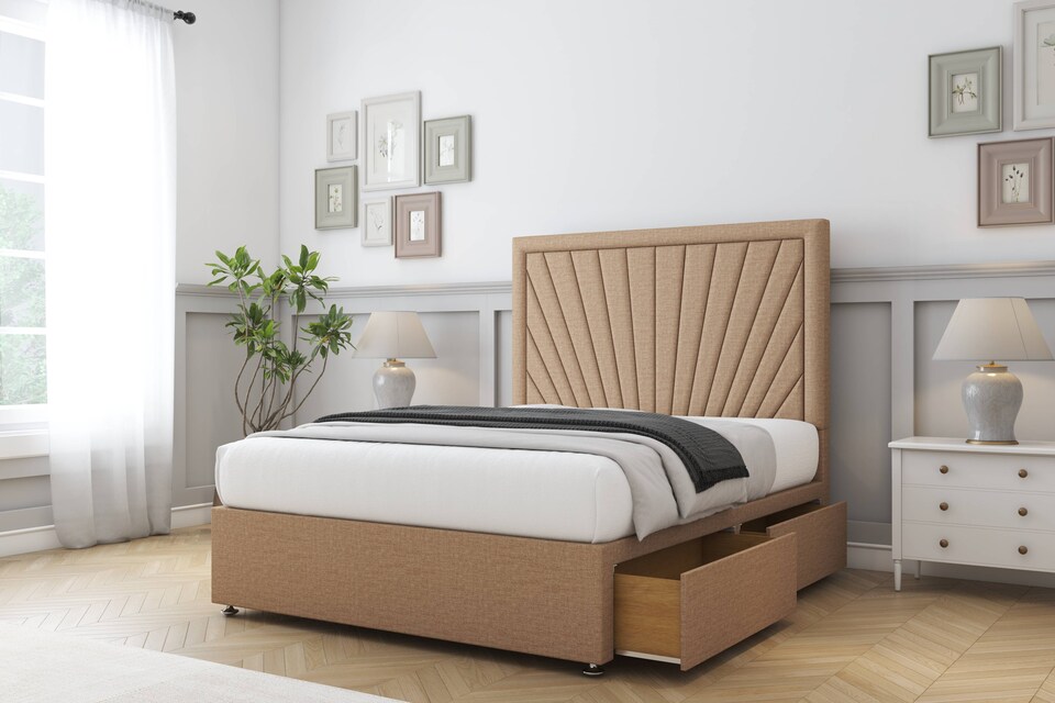 image 1 of Sloomy Somerset Latte Dumfries Divan Bed With Mattress No Drawers With 54" Floor Standing Headboard 4'6 Double | Brown | Latte | Double | 1