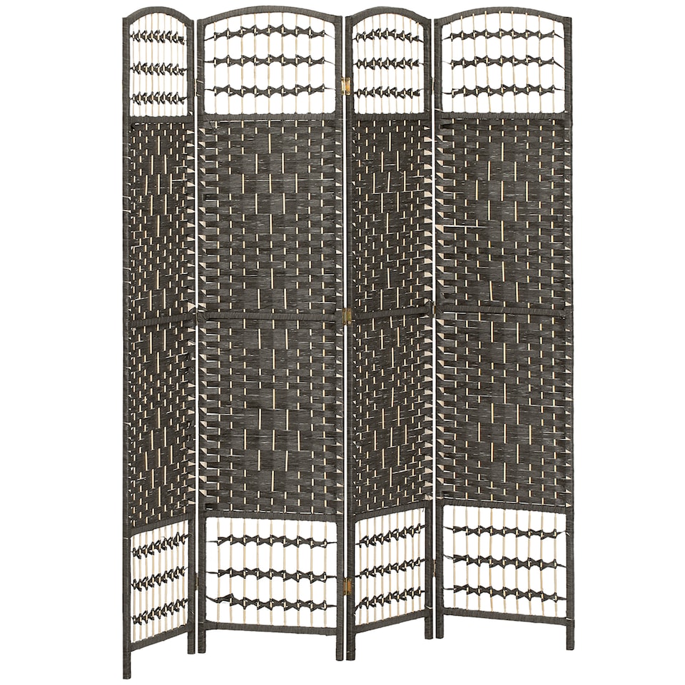 image 1 of HOMCOM 4 Panel Folding Privacy Screen with Pine Wood Frame, Dark Grey
