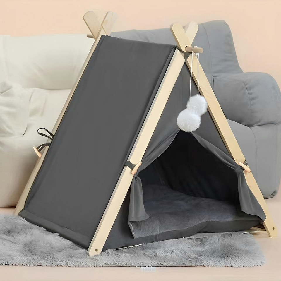 image 1 of Living and Home Cozy Pet Tent with Thick Cushion for Cats & Dogs | Grey | One Size