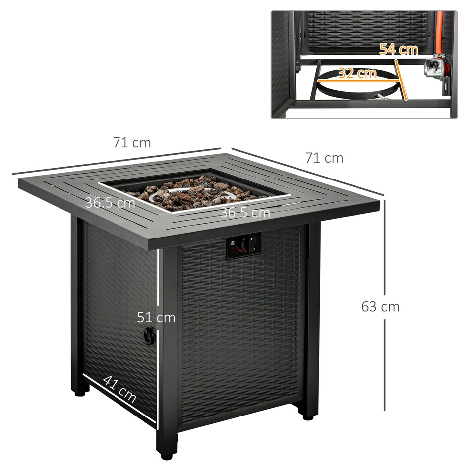 image 1 of Outsunny Outdoor Propane Gas Fire Pit Table w/ Rain Cover, 40000 BTU, Black
