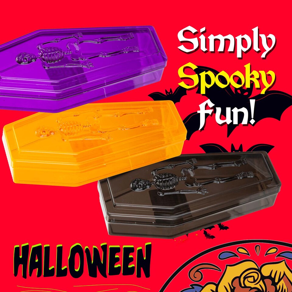 image 1 of PMS Halloween Skeleton Coffin Candy Box with Lid, 19.5cm x 5cm