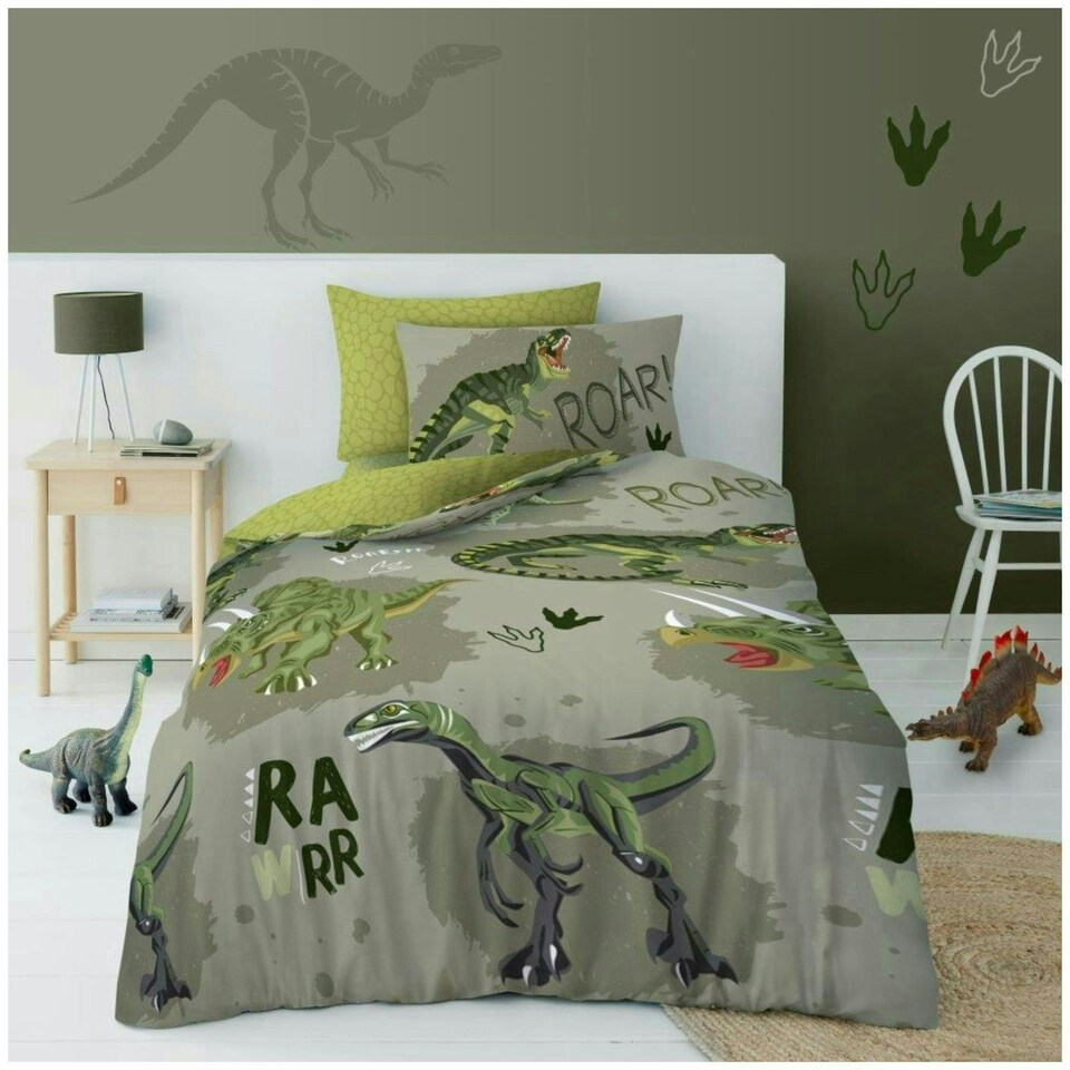 image 1 of VELVETIO Kids Roar Dinosaur Duvet Cover Set Printed Beddings Multi | Single