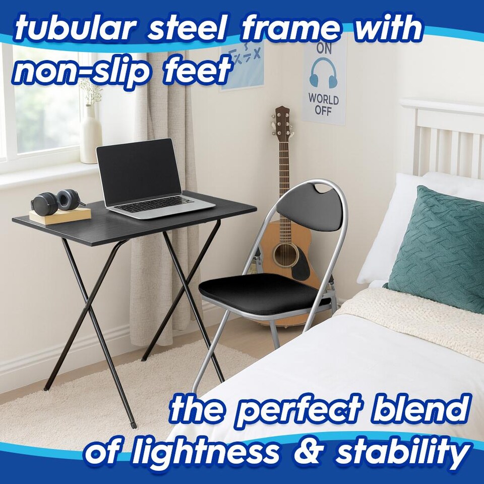 image 1 of Harbour Housewares Wooden Folding Desk & Chair Set - Black/Black | Black | Black/Black