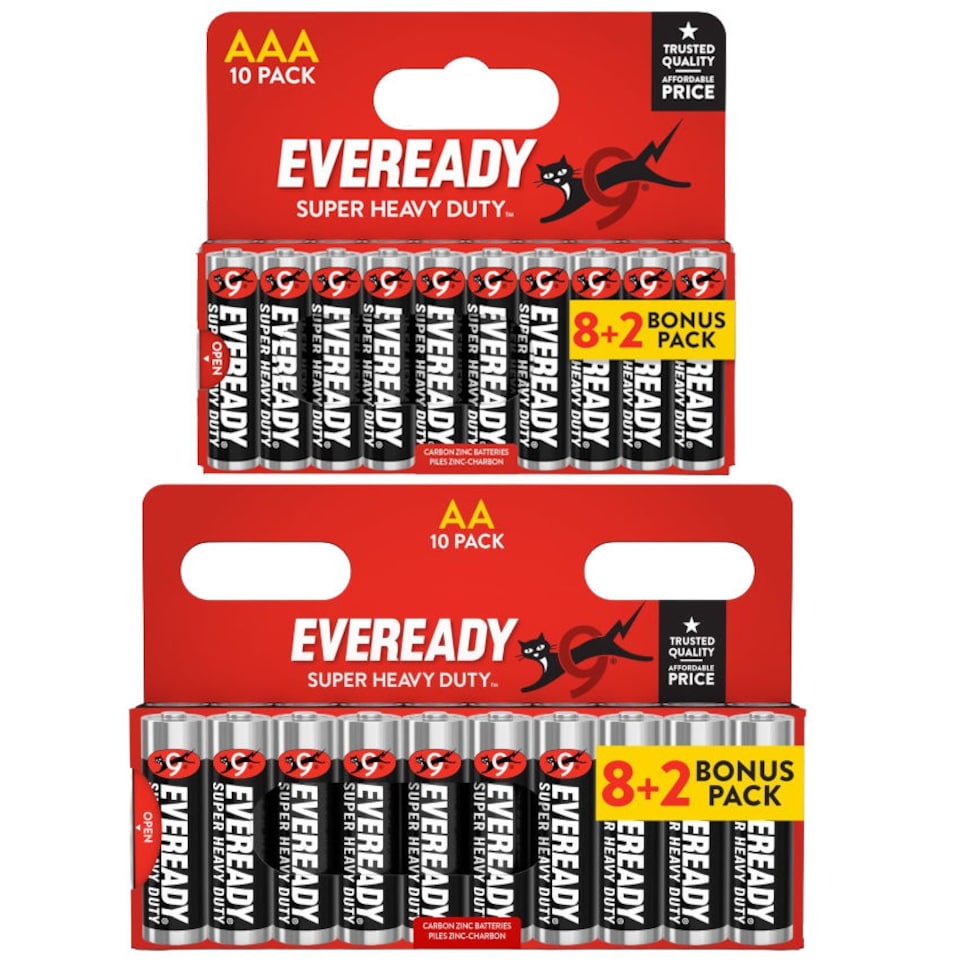 10x AA & 10x AAA Eveready Super Heavy Duty Zinc Batteries (20x Batteries)