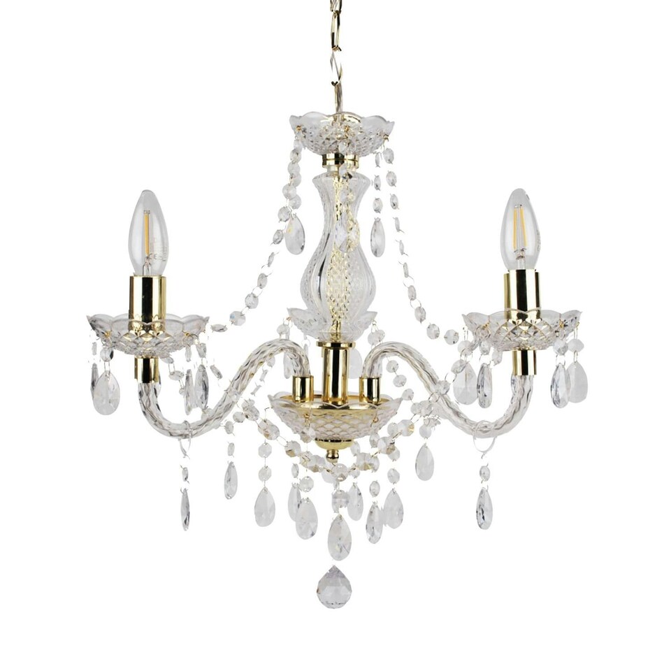 image 1 of Clear and Gold Marie Therese Style 3 x 40W Chandelier Clear | Gold