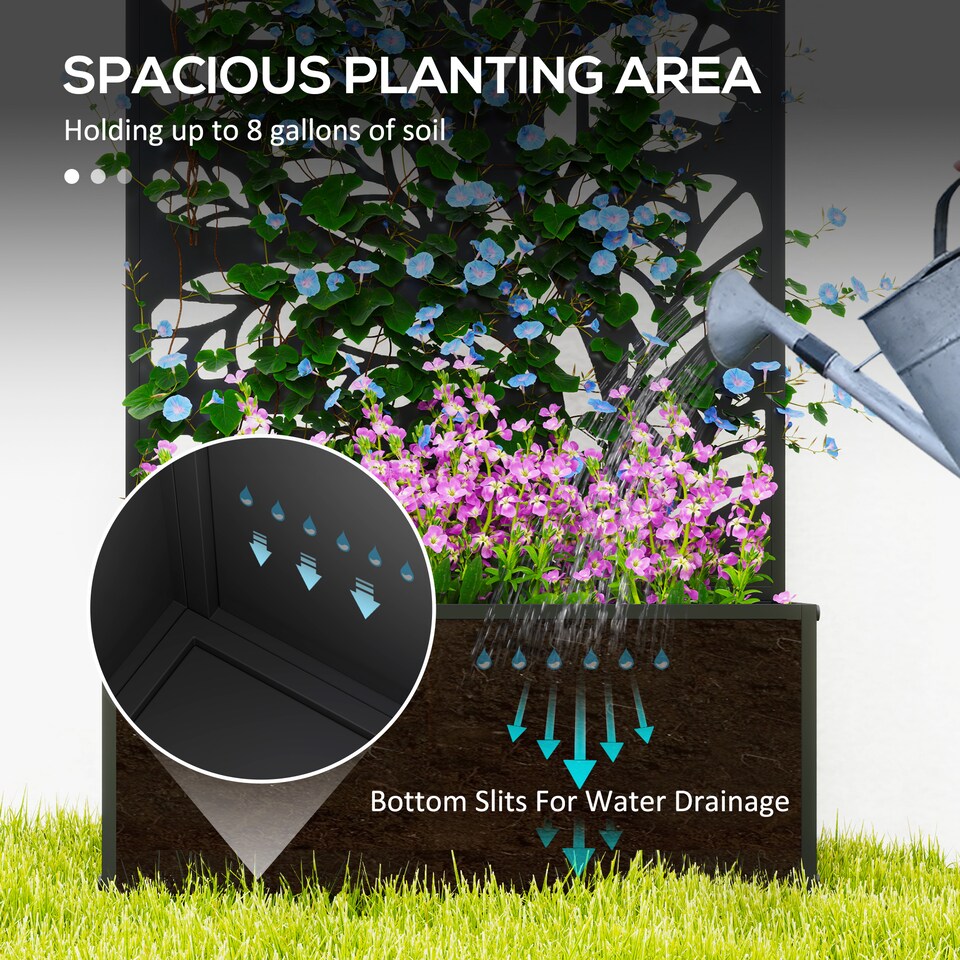 image 1 of Outsunny Metal Raised Garden Bed with Trellis, Outdoor Elevated Planter Box | Black | Black