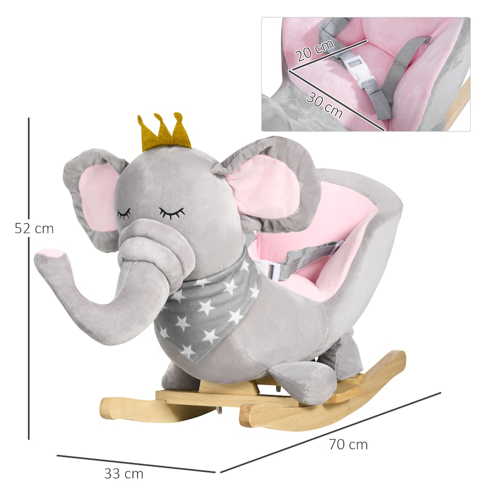image 1 of HOMCOM Baby Rocking Horse Elephant Rocking Chair Rocker Toy, for 18-36 Months | Grey