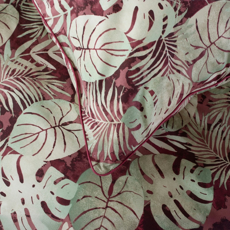 image 1 of Tropical Garden Red 180 Thread Count 100% Cotton Duvet Cover Set with Piped Finish Red | Red | Double