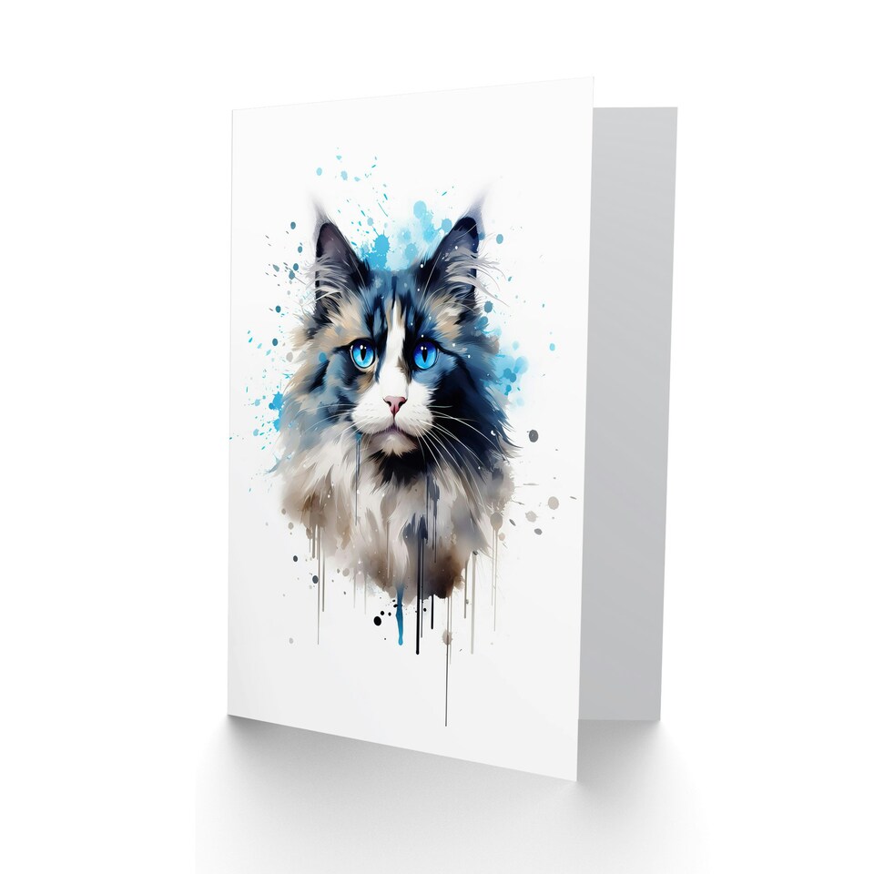 image 1 of Ragdoll Cat Lovers Gift Watercolour Pet Portrait Painting Art Card