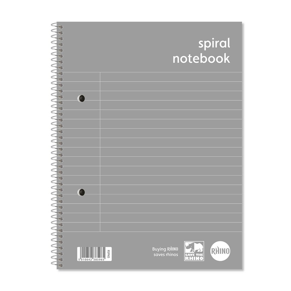 image 1 of Pack of 5 Rhino A5+ 160 Pages 8mm Lined with Margin Spiral Softback NoteBooks