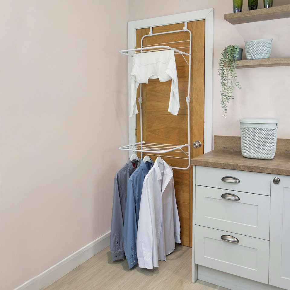 image 1 of JVL 2 Tier Over Door Drying Rack - 8.5M, White