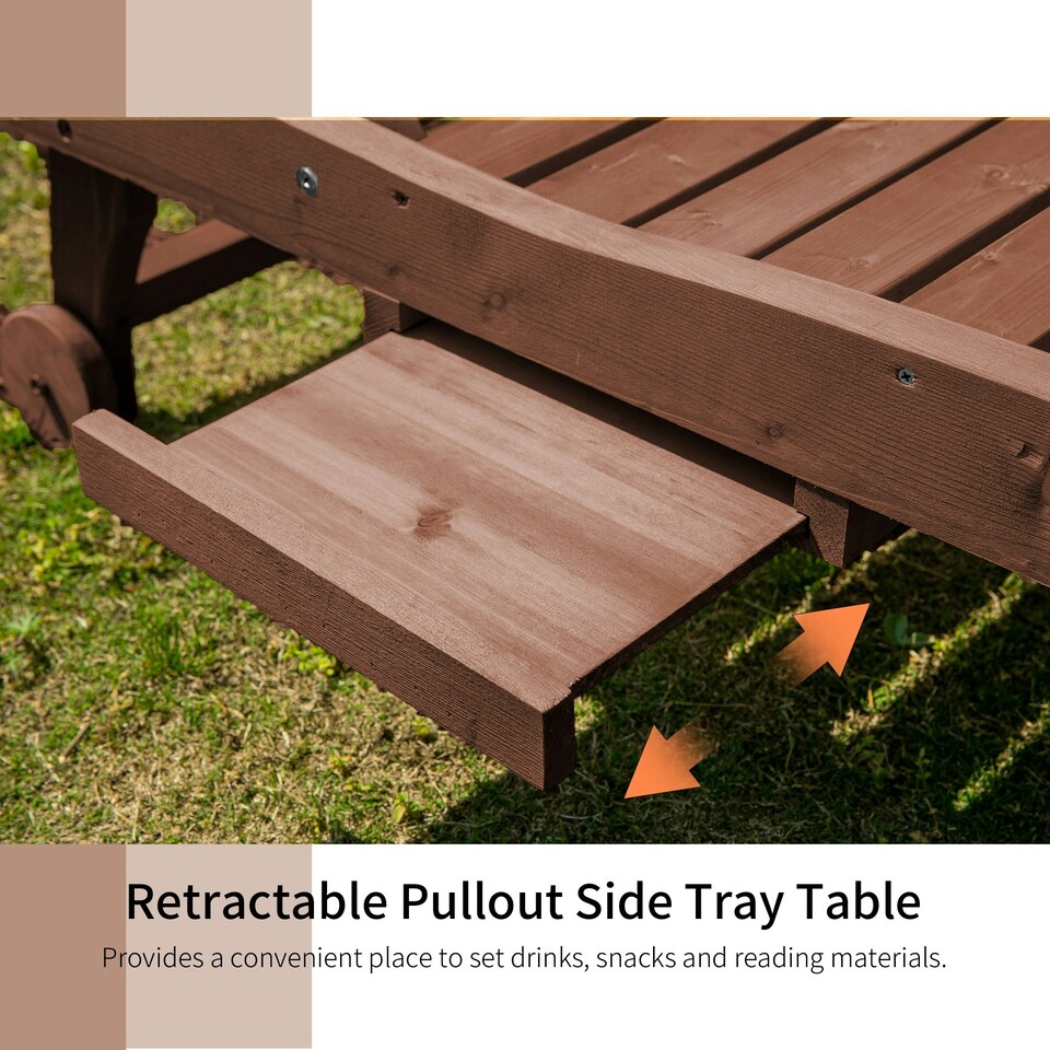 image 1 of Outsunny Wooden Sun Lounger Outdoor Patio Sun Bed w/ Pull-out Table