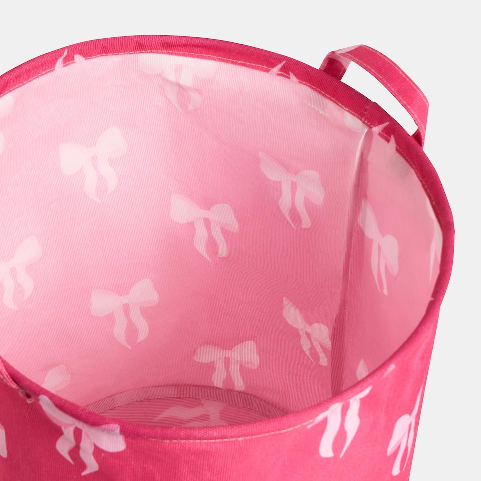 image 1 of OHS Kids Bows Print Laundry Basket Clothes Storage Toy Organiser | Pink