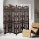 image 2 of 4 Panel Heavy Duty Carved  Screen Wooden Bells Design Room Divider Dark Brown 200 x 180 cm | Brown | Dark Brown | 200 x 180 cm