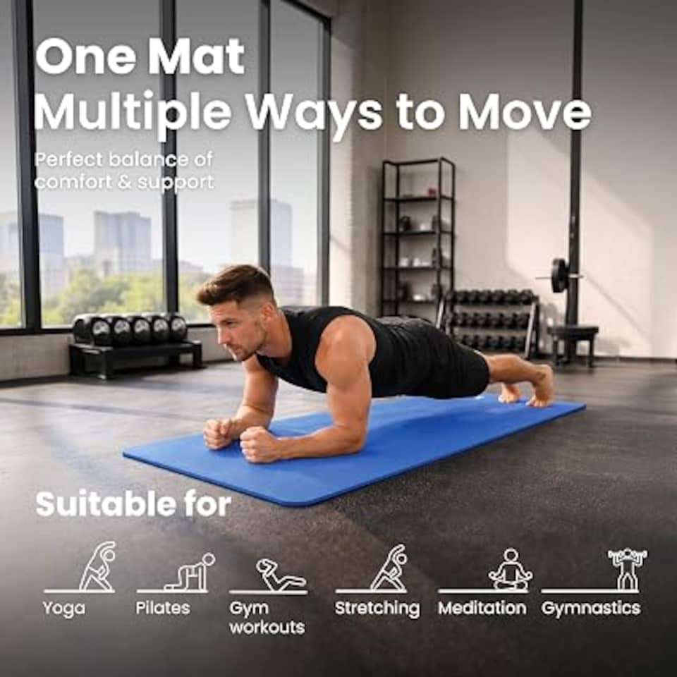 image 1 of Lockie Fitness Yoga Mat 8 mm Thick, Non Slip Exercise Mat for Women and Men, TPE Foam Pilates Mat, Gym Mat for Home Workout, Yoga, Pilates, Exercise & Gymnastics, 180 x 60 cm, Blue