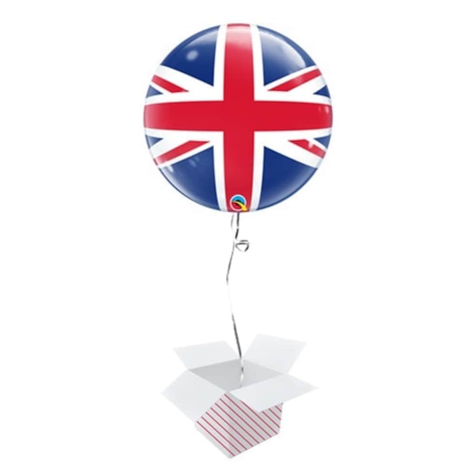 Union Jack Bubble Helium Qualatex Balloon - Inflated Balloon in a Box