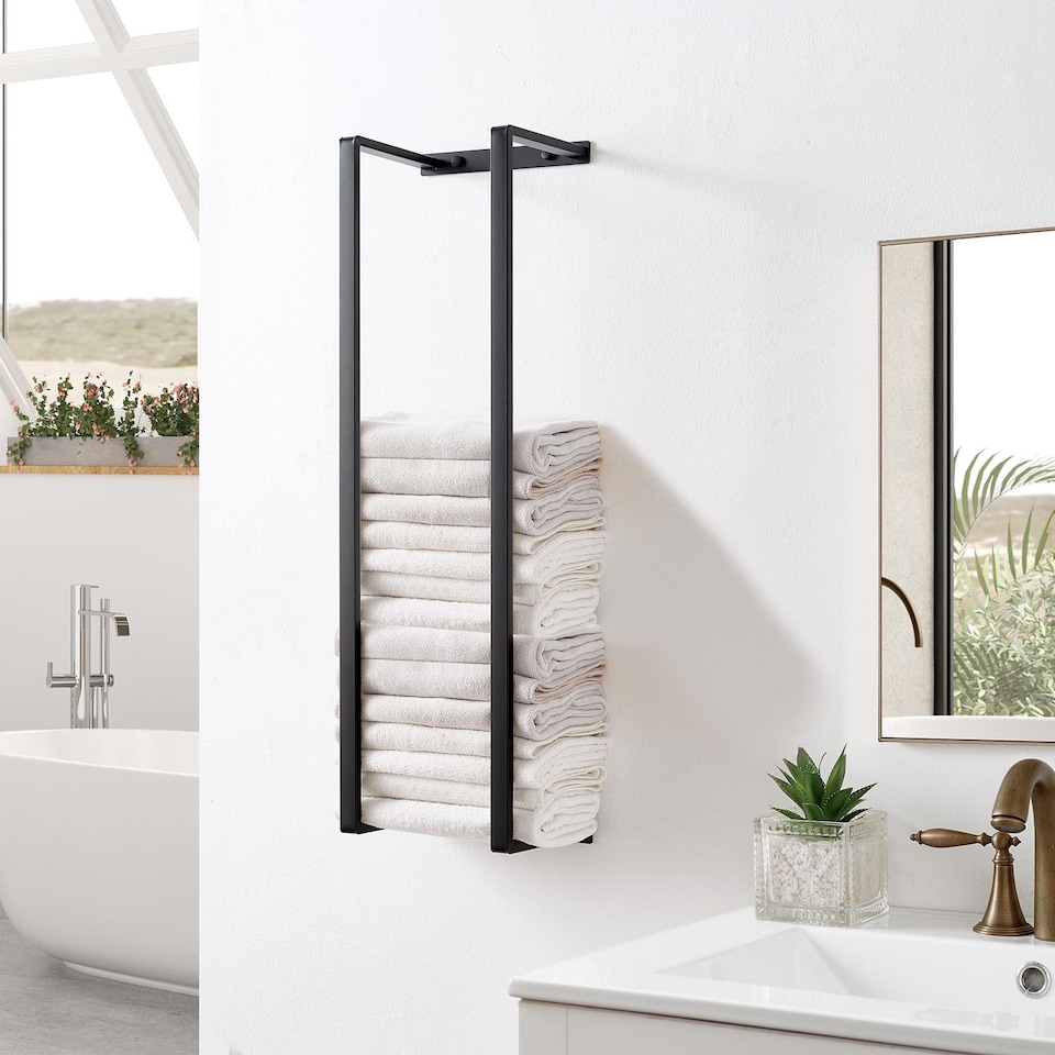 image 1 of House of Home Wall Mounted Black Stainless Steel Double Bar Towel Rail for Bathroom & En-Suite Storage