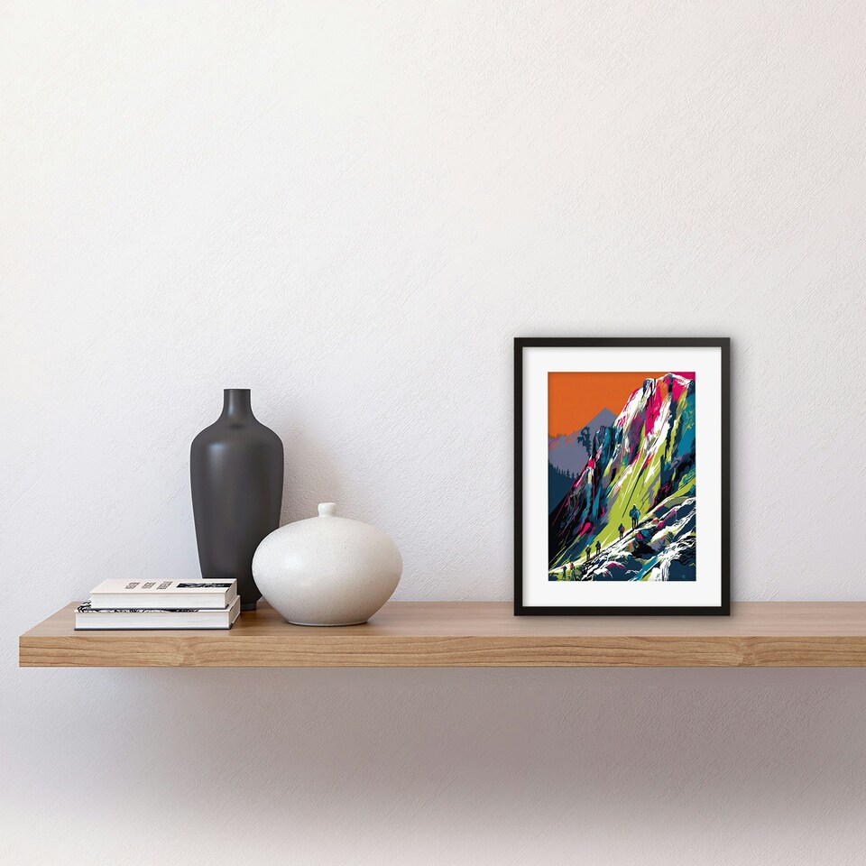 image 1 of Hikers Helvellyn Mountain Ridge Landscape 9x7" Black Framed Wall Art Print
