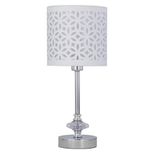 First Choice Lighting Chrome Jewelled Table Lamp with White Cut Out Shade Chrome | White