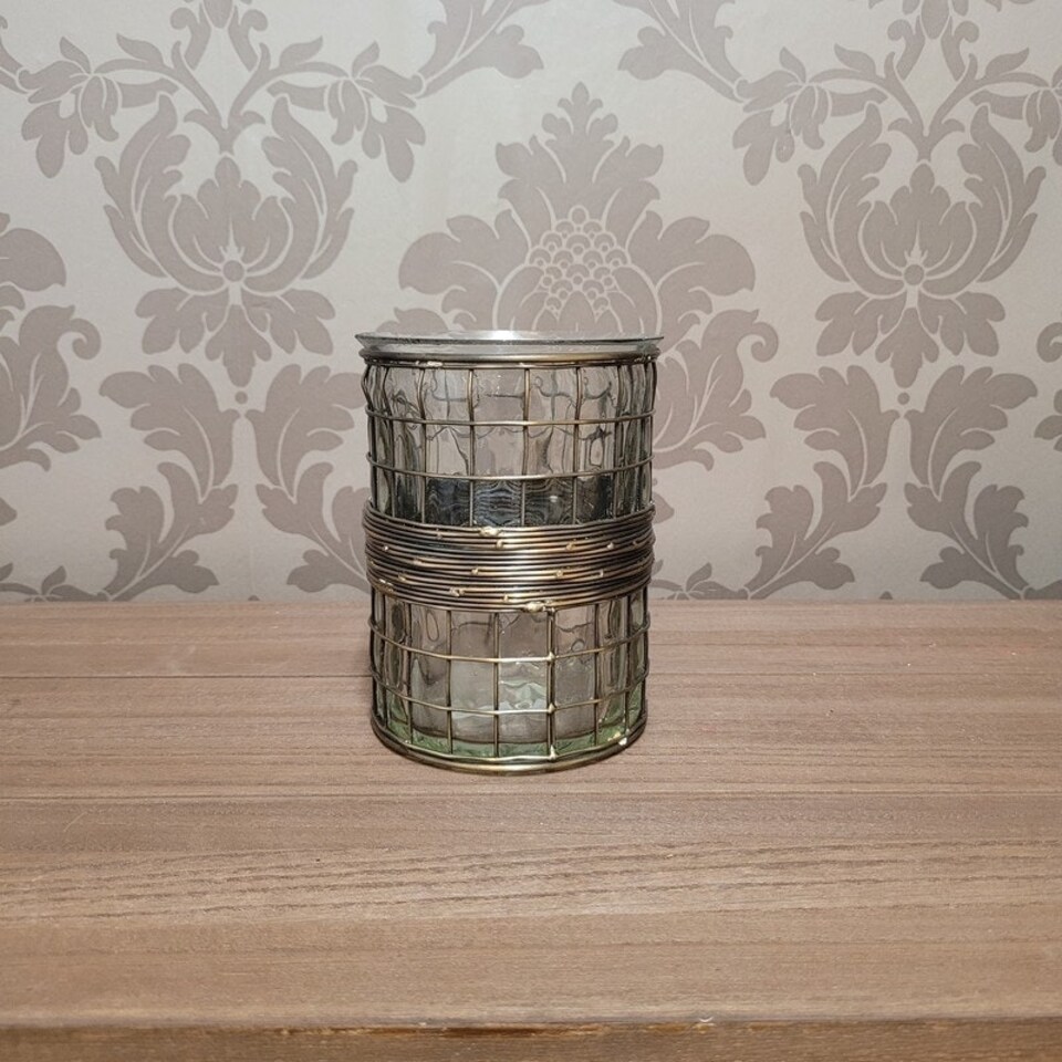 image 1 of Candle Holder - Glass/Metal Frame - L10 x W10 x H15 cm Clear