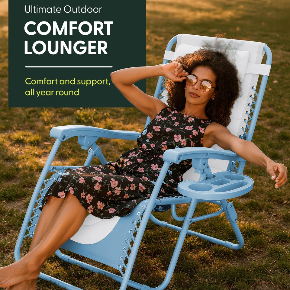 image 1 of Keplin Colour Block Padded Zero Gravity Chairs Set of 2 Folding Garden Recliners