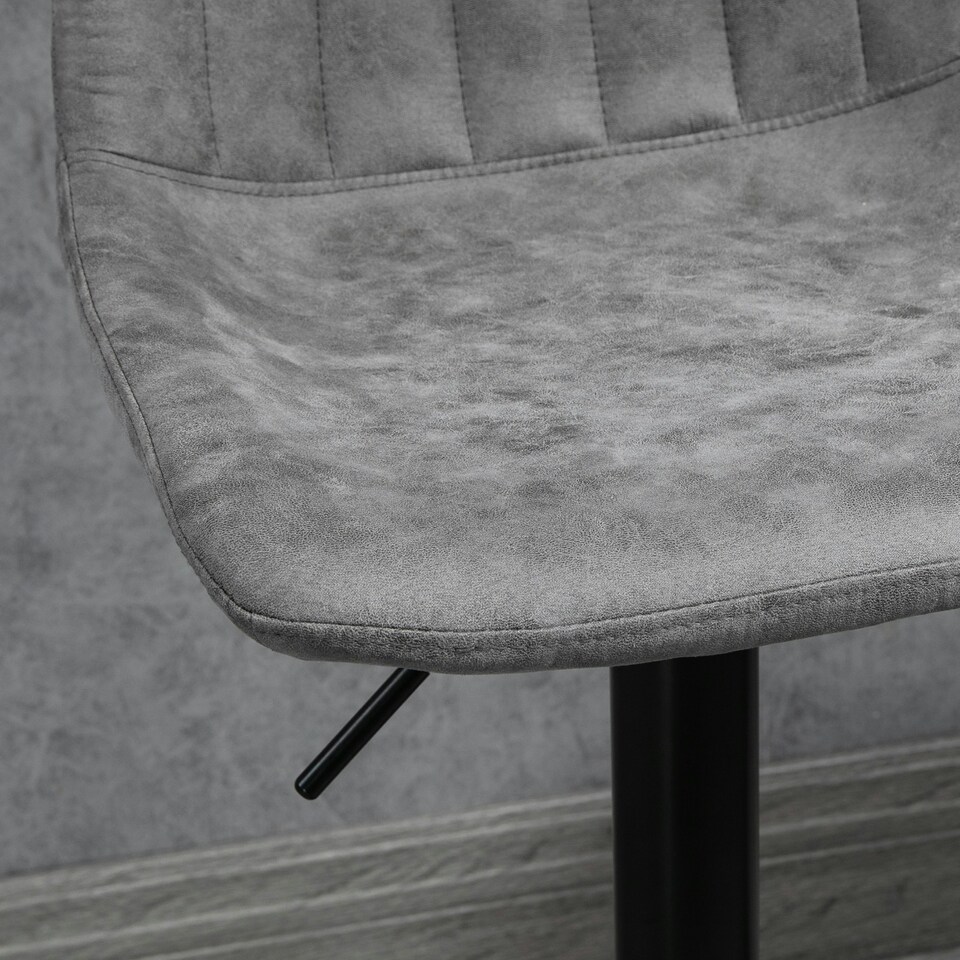 image 1 of HOMCOM Set Of 2 Microfibre Retro Tub Bar Stools Metal Frame Footrest Seat Grey