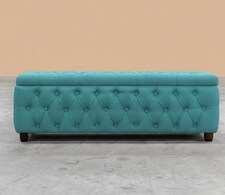 137cm Riga Ottoman Storage Box with Wooden Legs, Duck Egg Velvet Upholstered Chesterfield Storage Ottoman Box