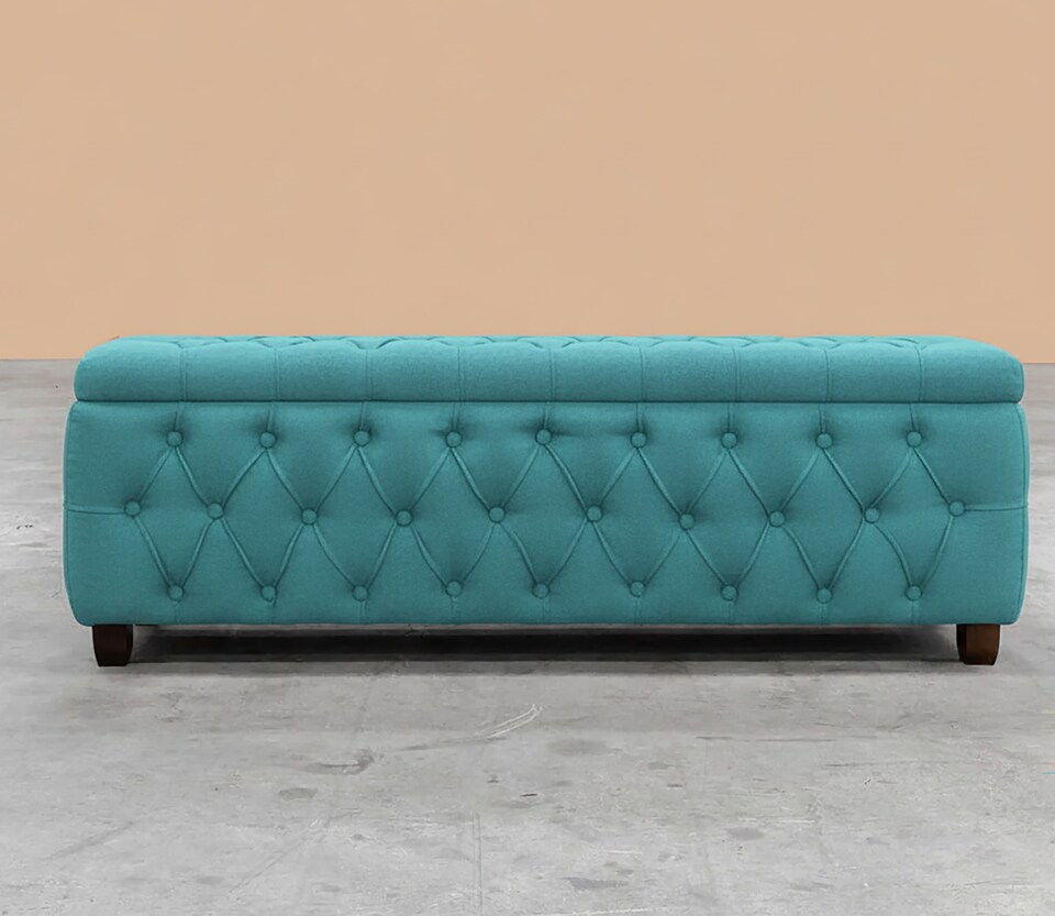 image 1 of 137cm Riga Ottoman Storage Box with Wooden Legs, Duck Egg Velvet Upholstered Chesterfield Storage Ottoman Box
