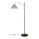 image 3 of ValueLights Preto Black Metal Curve Stem Floor Lamp with a Rattan Wicker Scalloped Edge Shade