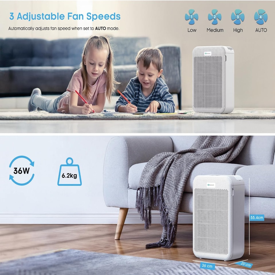 image 1 of PureMate Intelligent True HEPA Air Purifier with Advanced Air Quality Sensor