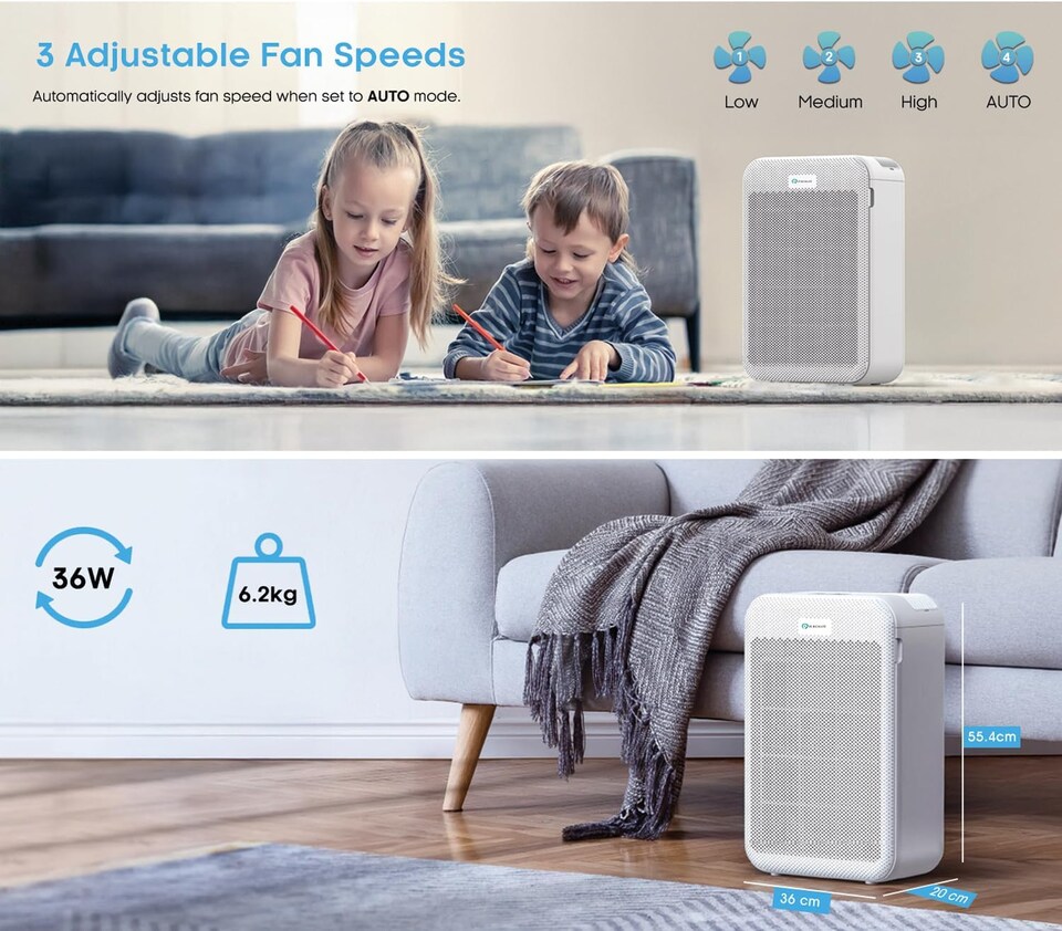 image 1 of PureMate Intelligent True HEPA Air Purifier with Advanced Air Quality Sensor