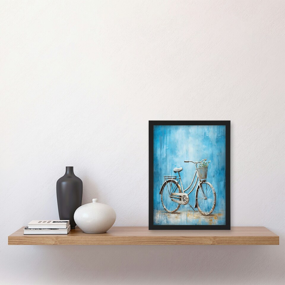 image 1 of Simple Elegant Single Bicycle Bike Lady Shopper Home Decor Black Framed Wall Art Print A4