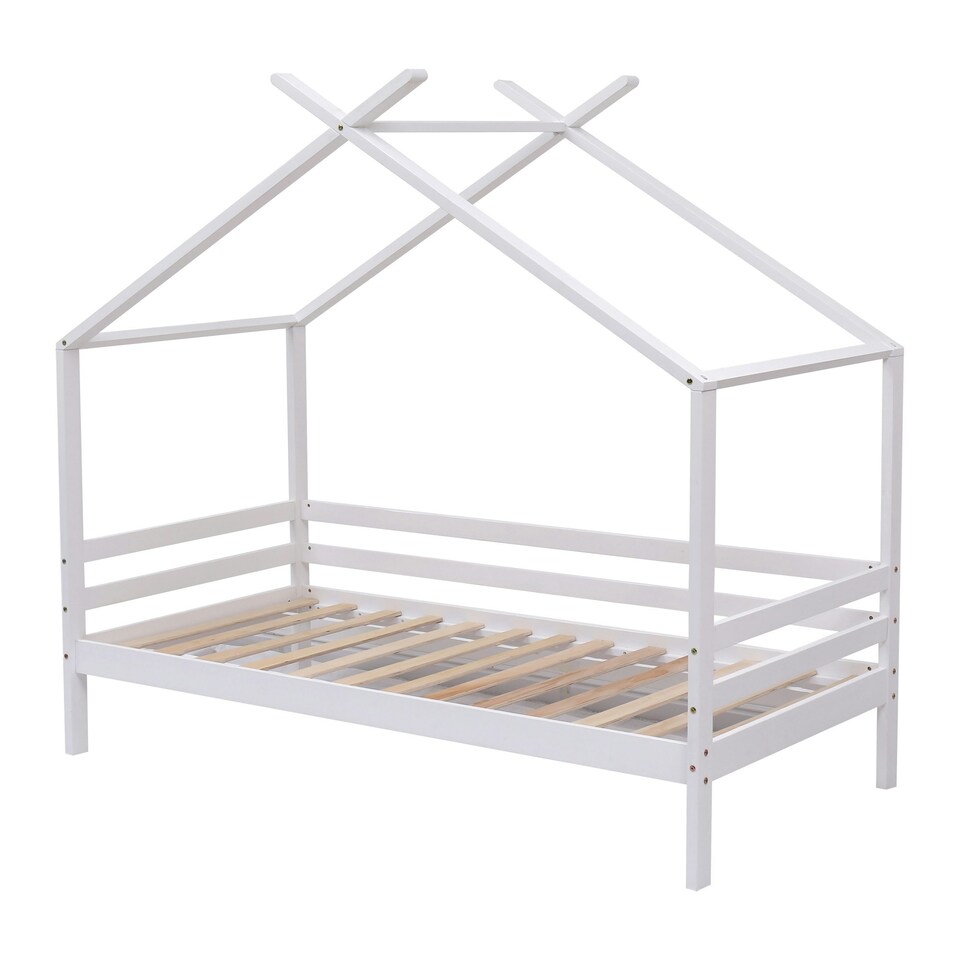 image 1 of Teddy Kids Childrens White Wooden House Treehouse Single Bed Frame (Single) | White | White | Single
