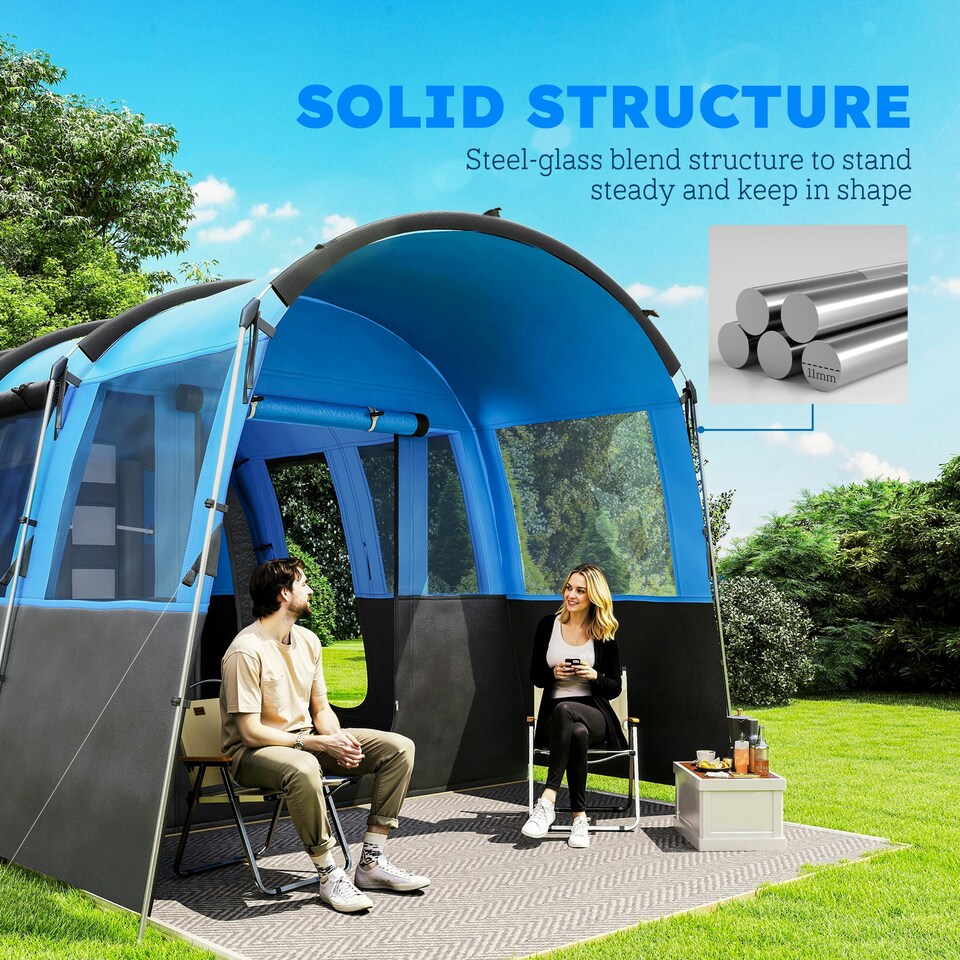 image 1 of Outsunny 8-Person Camping Tent Tunnel Design with 4 Large Windows Blue | Blue