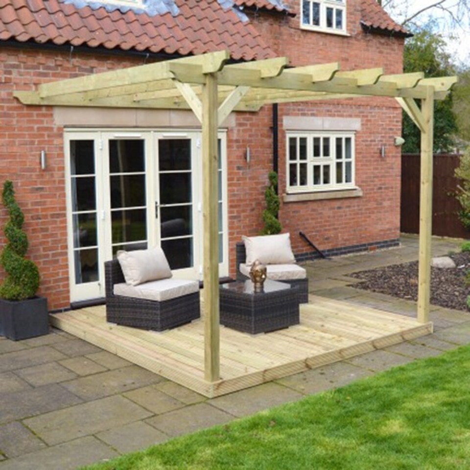image 1 of Wall Mounted Pergola and Decking Kit - L360 x W360 x H270 cm - Light Green