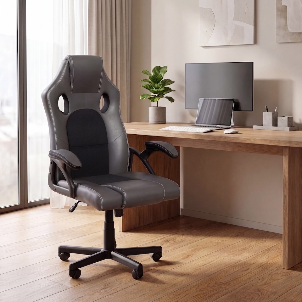 image 1 of Vida Designs Coma Racing Gaming Office Chair Computer Desk Table Chair, Grey