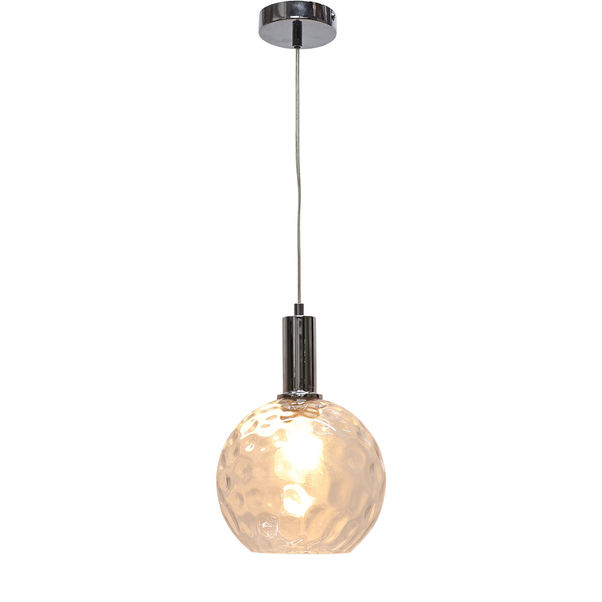 First Choice Lighting Barnum - Clear Dimple Glass Globe Chrome Deco Pendant Fitting