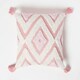 image 1 of Homescapes Geometric Ikat White & Pink Tufted Cotton Cushion with Tassels - 45 x 45 cm